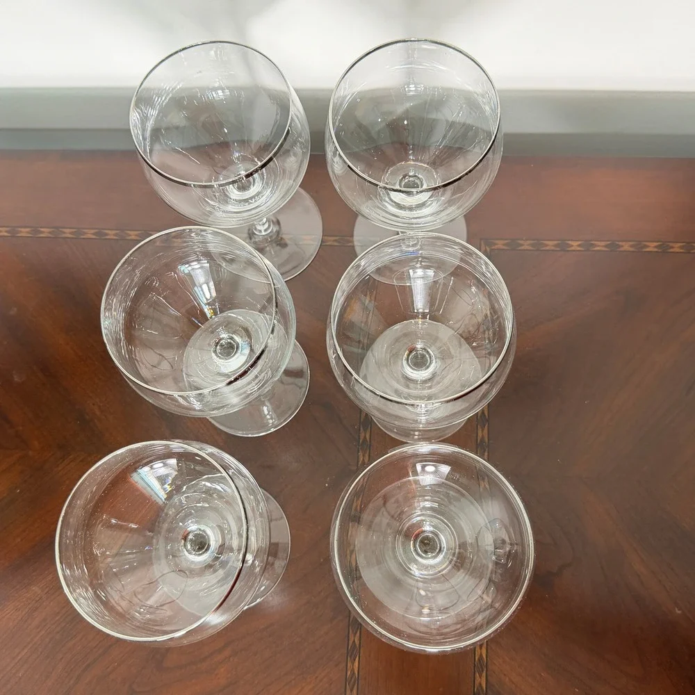 Vintage Silver Rim Coupe Glasses Set of 6 MCM Cocktail Stemware Retro Barware